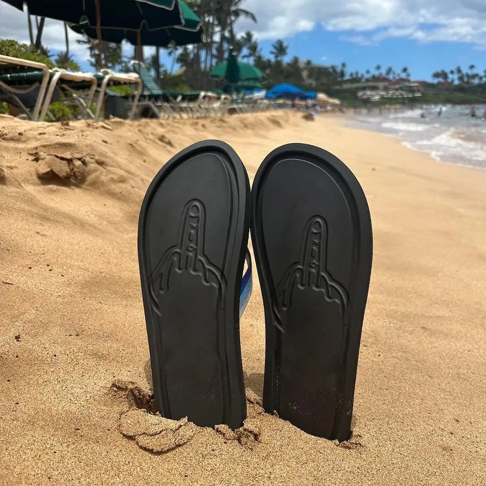Quick- Dry Hidden Middle Finger Slippers Figure with Legs Flip Flops Parody Middle Finger Beach Summer Comfort Non Slip Sandal