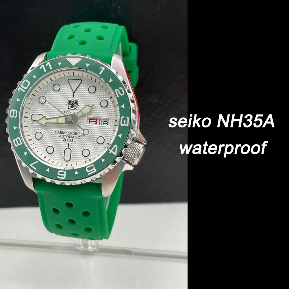 Tuedix Diving Business Self Winding Orologio Da Uomo Diver Seiko Nh36A Movimento Elastico Verde Impermeabile Relogio Masculino Luminoso