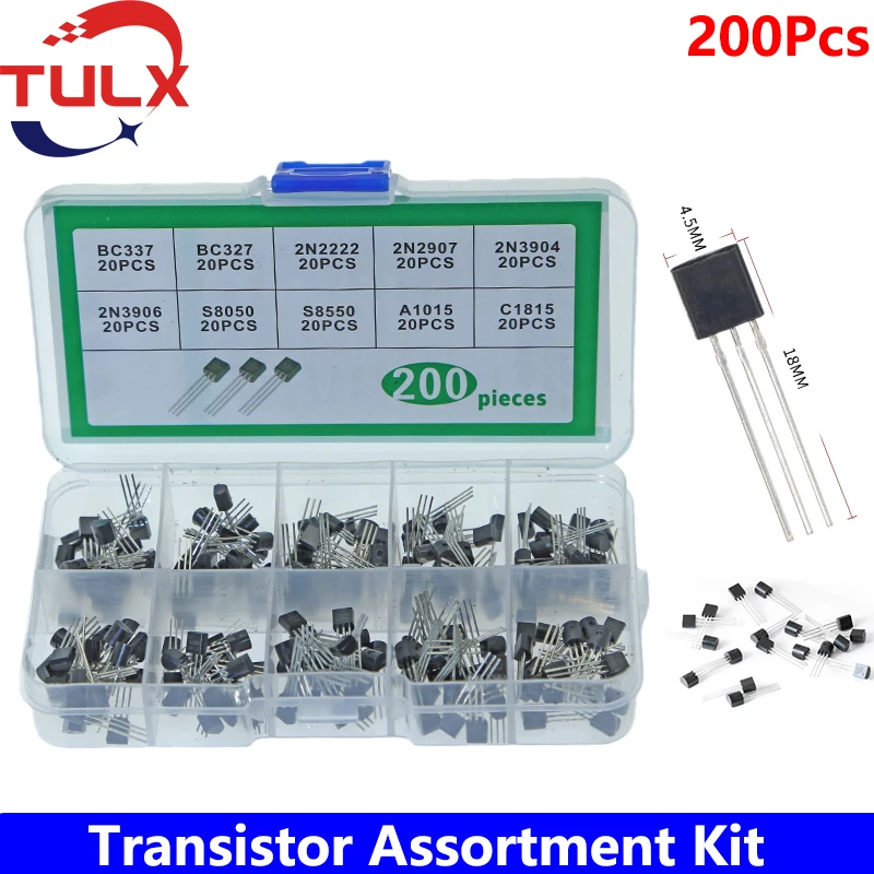 200PcsBox10ValueTransistorsBC337BC3272N22222N29072N39042N3906