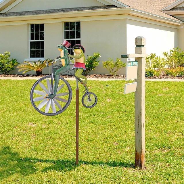 Vintage Bicycle Wind Fonó Fém Téttel Rendelkező Béka Lovaglás Motorkerékpár Szélmalom Dekoráció Az Udvari Dekorációs Dekorációhoz - Image 4