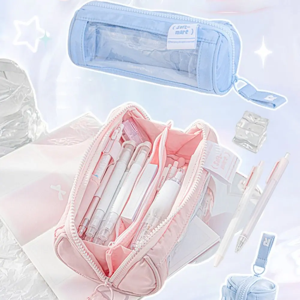 투명 실린더 패턴 펜 케이스, PVC 대용량 비주얼 연필 케이스, 방수 카와이 투명 프리즘 연필 가방