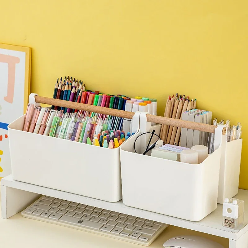Multifunctional Storage Holder School Office Portable Pen Holder Storage Box Large Capacity Desktop Sundries Basket 1pc