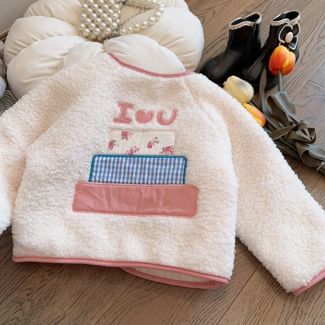 

2023 Autumn Winter Girls Korean Edition Cotton Jacket Fashionable and Fashionable Baby Cute and Warm Lamb Plush Cotton Coat