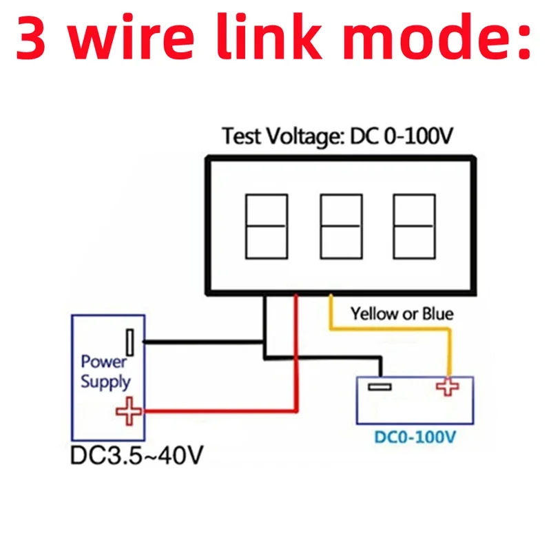 0.28 인치 DC LED 디지털 전압계, 0-100V 전압계, 자동 자동차 모바일 전원 전압 테스터 감지기, 12V 적색 녹색 청색 황색
