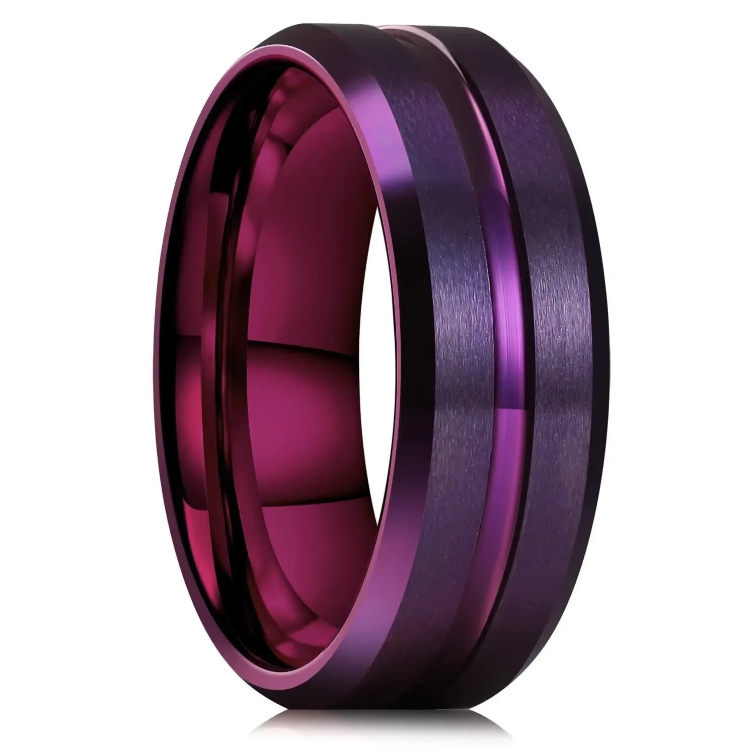 Sleek 8mm Silver Stainless Steel Matte Finish Ring with Beveled Edge – Elegant Unisex Jewelry for Weddings, Parties, and Gifts