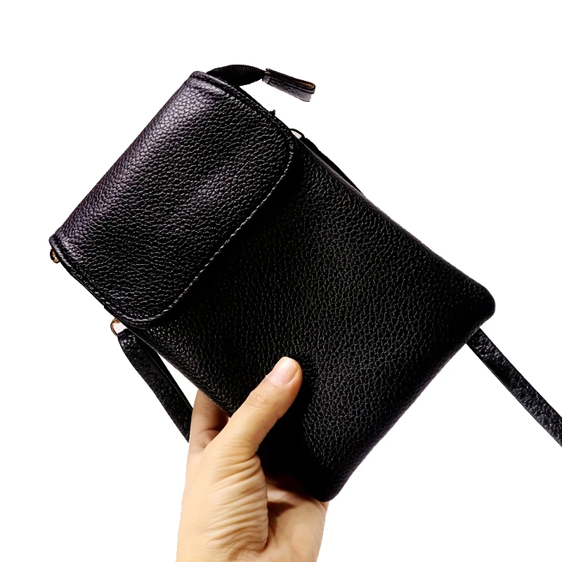 Damen Leder Crossbody Handytasche Kleine Schultertasche Doppelreißverschluss-Geldbörse Multi-Taschen Kartenhalter Mini-Messenger-Tasche – Detail 6