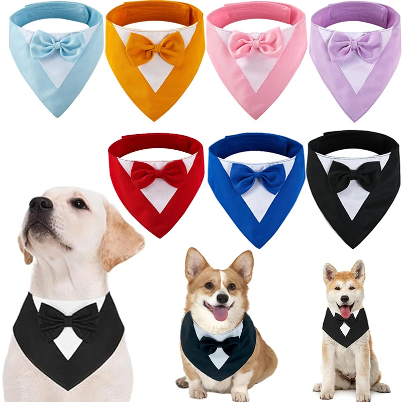 

Dog Tuxedo Collar with Bow Tie Pet Triangle Scarf Puppy Neckerchief Formal Wedding Suit Bowtie Dogs Engagement Birthday Supplies