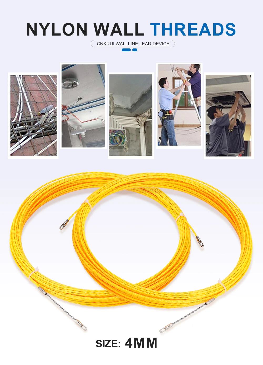Description Picture 4 of item4mm Electrician Tape Conduit Ducting Cable Puller Tool 10-50M Fiberglass Rodder Fish Tape Cable Push Puller Wiring Installation