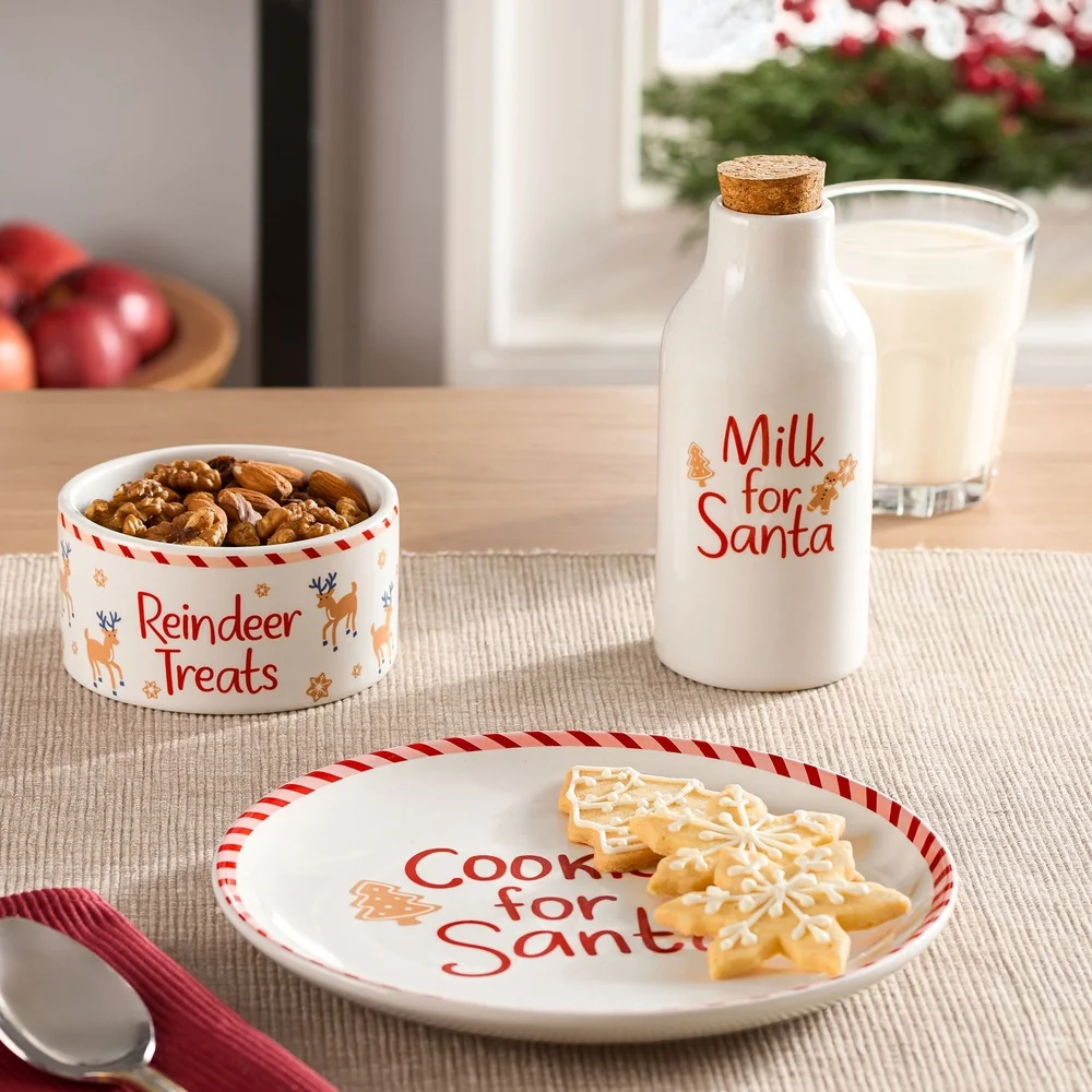 Santa Cookie Plate and Milk Bottle Set 6