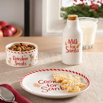 Santa Cookie Plate and Milk Bottle Set 6