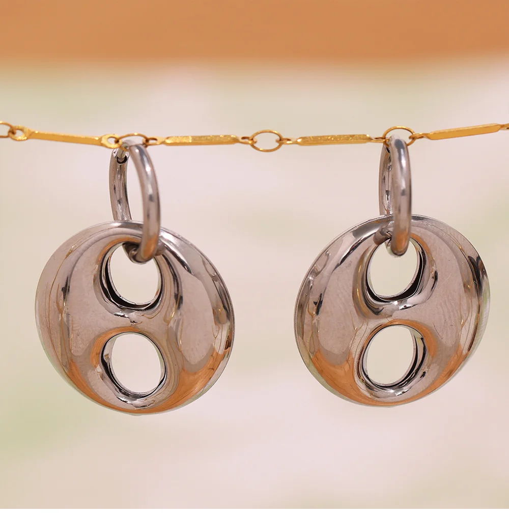 Goldfarbene Silber-Halskette mit ovalem Anhänger für Damen, Edelstahl 316, vergoldete Tropfenohrringe, Luxus-Schmuckset für Damen – Detail 17