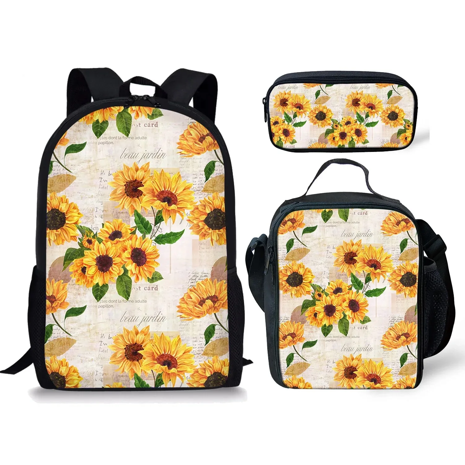 Harajuku, 3pcs/set, with sunflower 3d printing, for student, laptop, backpack, lunch box, case
