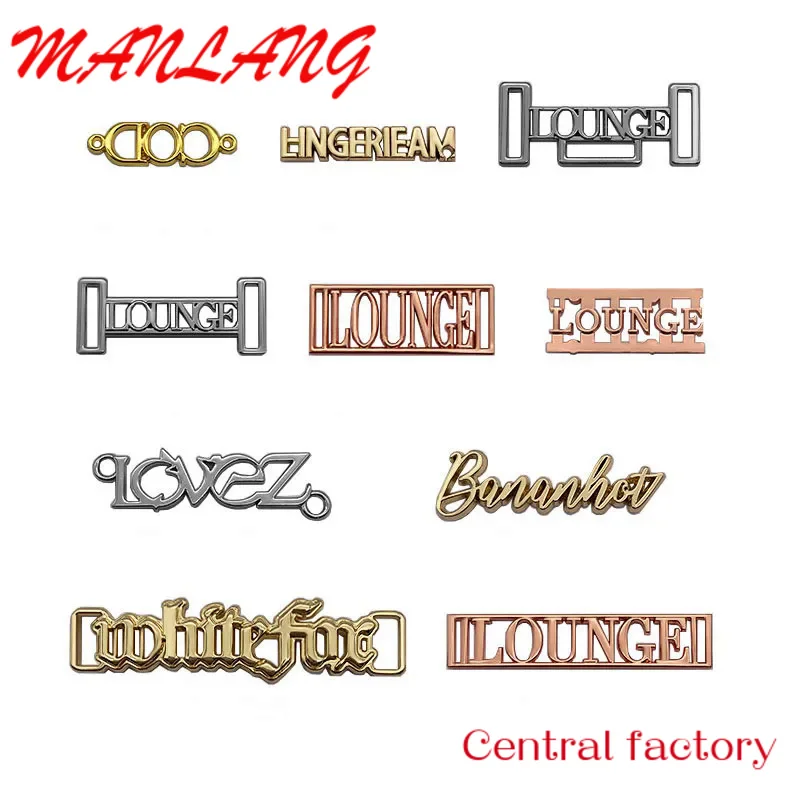 

Custom Custom metal engraved logo tags name letter plate clothing sewing labels for garment swimwear