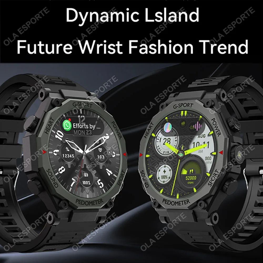 2025 LED Flashligt Outdoor Sport Smart Watch Men Health Monitor HD BT Call GPS Tracker Waterproof Military Bracelets Smartwatch 4