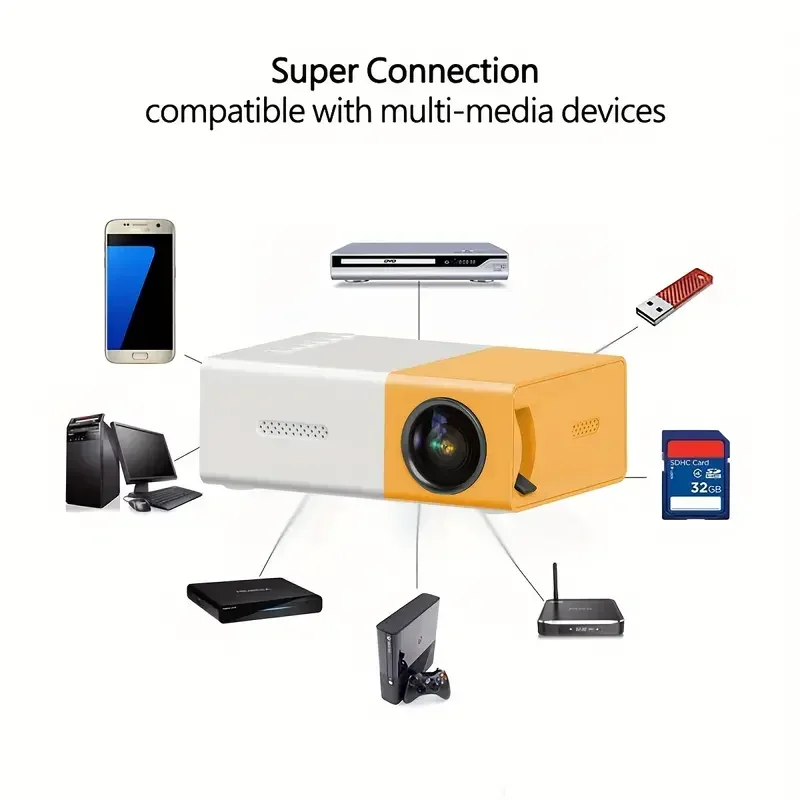 YG300 multimedia entertainment projector, home theater, outdoor entertainment, can be charged by mobile power supply