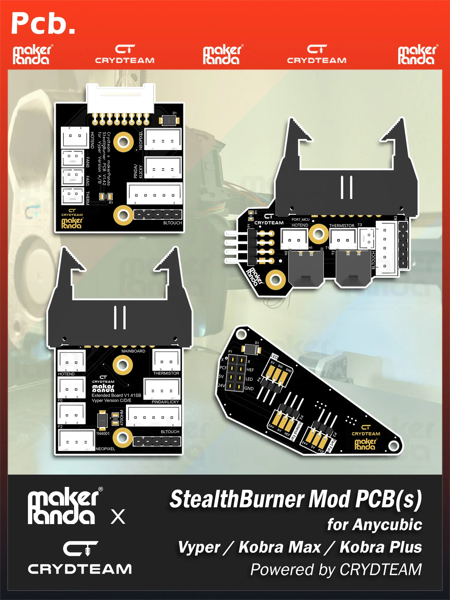 Makerpanda Stealthburner Toolhead Board Pcb para Anycubic Vyper ou Kobra Max ou Kobra Além Disso Modificação Alimentado por Crydteam