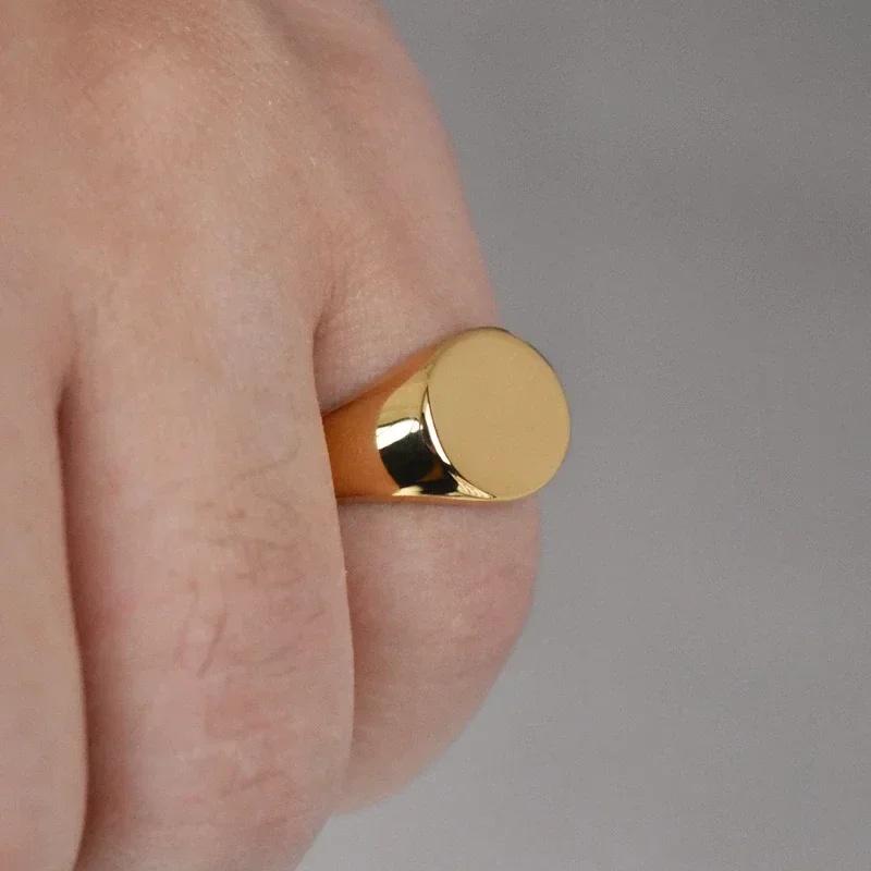 Stainless Steel Rings Handmade 18k Gold Plated Oval Smooth Blank Signet Rings for Women Men