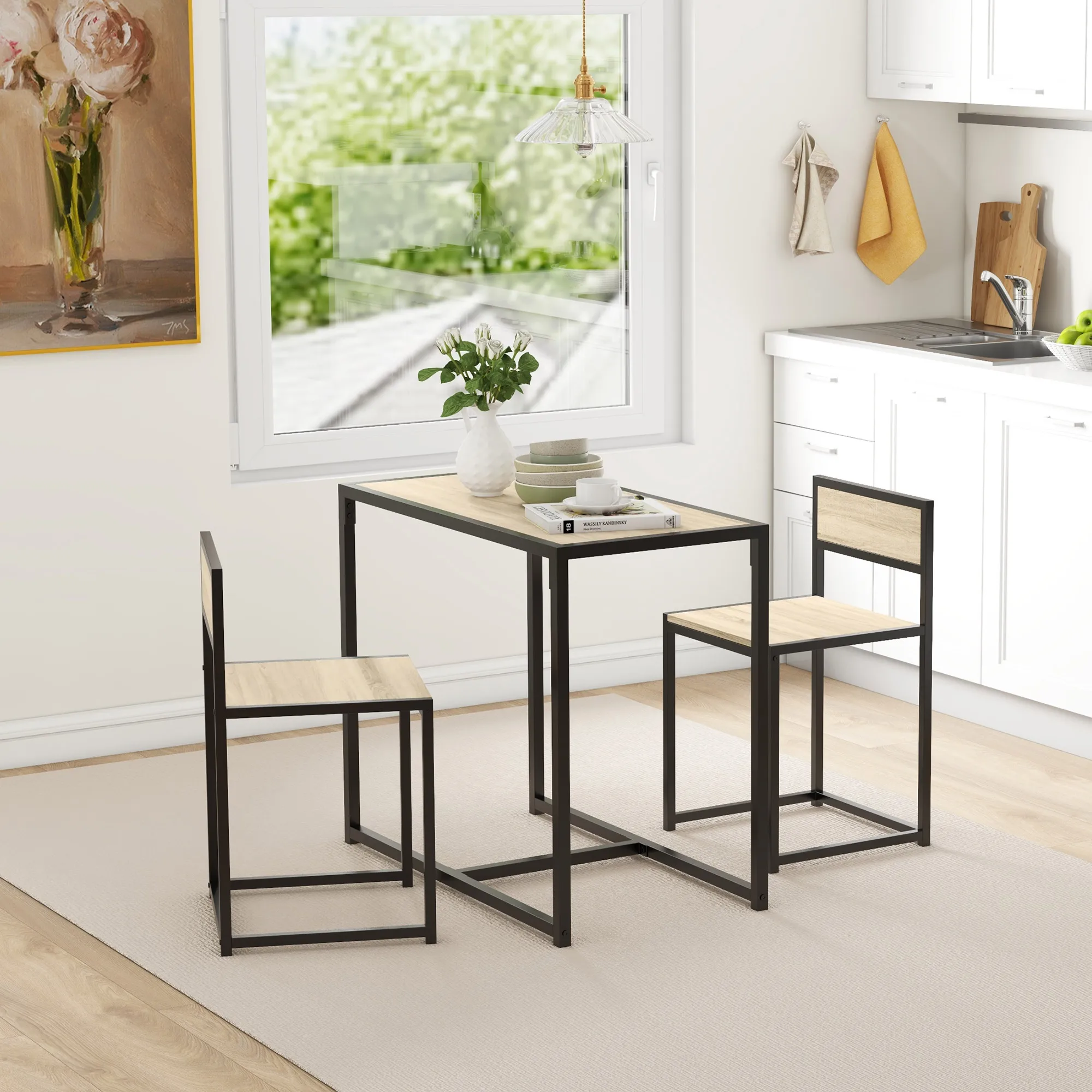 Homcom Small Dining Table Set for 2 Oak