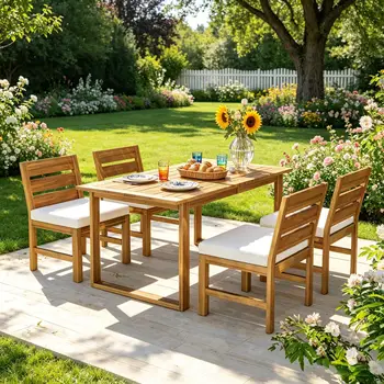 Farmhouse Acacia Patio Dining Set 1