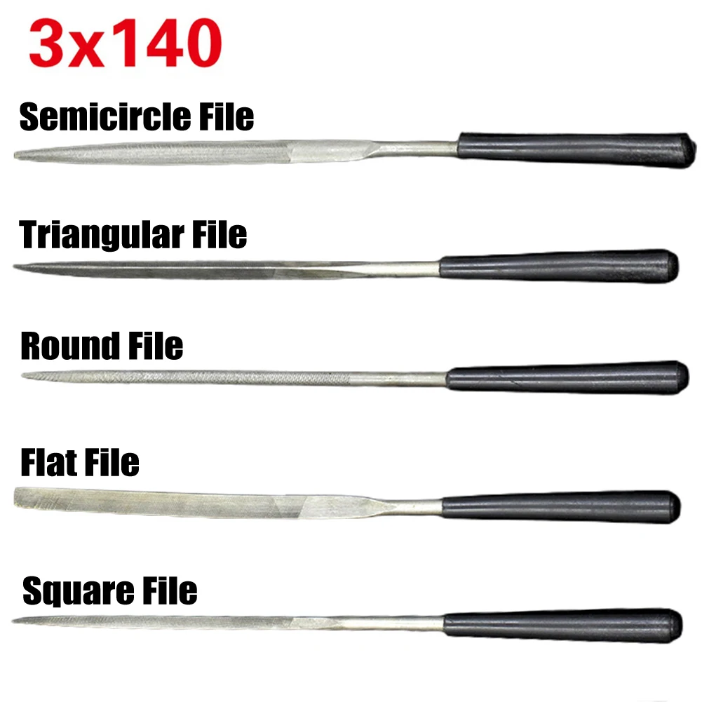 5개 세트 3x140mm 니들 파일 세트 플라스틱 손잡이, 보석, 금속, 목재, 세라믹, 유리, 석재 공예, 연마, 작업, 수공예 조각 도구