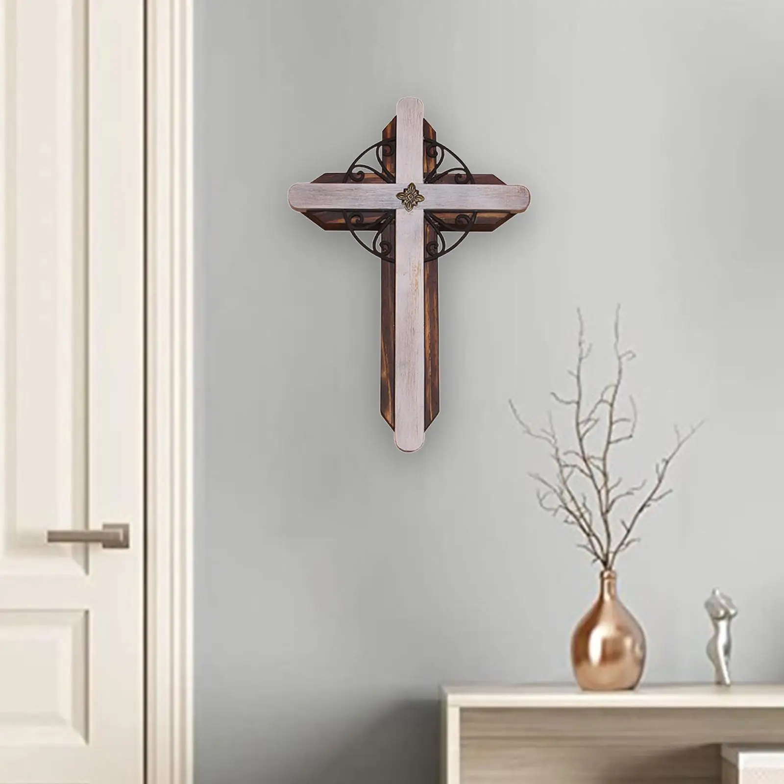 Christian Wall Cross Decorative Sculpture, Elegant Design, 34x25cm