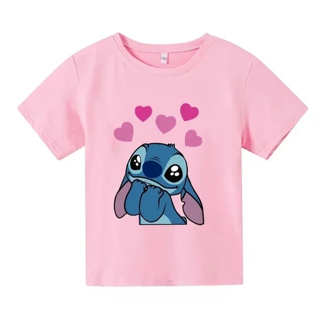 thumbnail image 1 of Nueva camiseta de algodón de Lilo & Stitch para niños, camisetas de manga corta de verano a la moda con dibujos animados para niños y niñas, 1 of 5