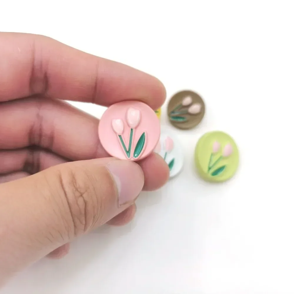 10개입 컬러풀 튤립 꽃 장식 작은 단추 어린이 셔츠 카디건 옷 스웨터 코트 DIY 공예품