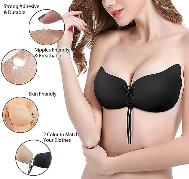 Angel Wings Reusable Strapless Sticky Invisible Push Up Self Adhesive  Silicone Bra Nipple Covers for Women's Backless Dress