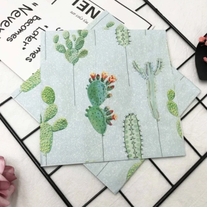 20pcs/Pac 33cm Colorful Printed Napkins Cactus Floral Square Paper Napkin Party Folded Mouth Cloth Wine Glass Flower Tissues paper napkins tissue paper decoration