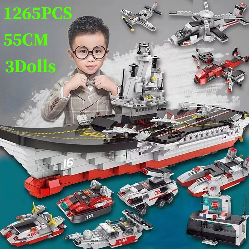 

Compatible with Lego 1265Pcs Building Blocks WW2 Military Series Warship Tank Aircraft Brick Toys for Children Kid Gift