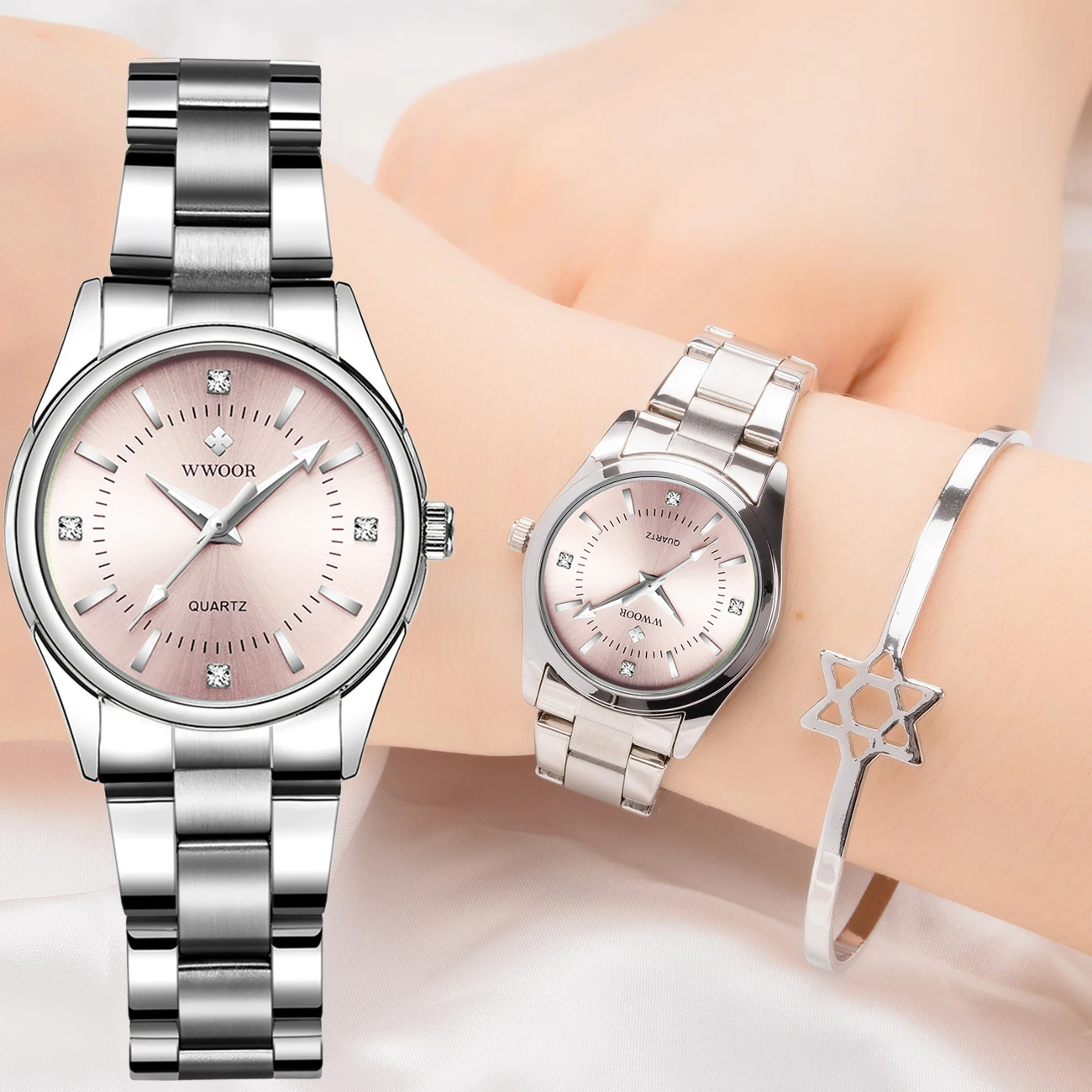 Wwoor New Exquisite Minimalist Women Watch Luxury Fashion Stain Steel Diamond Ladies Orologio Da Polso Al Quarzo Impermeabile Orologio Femminile