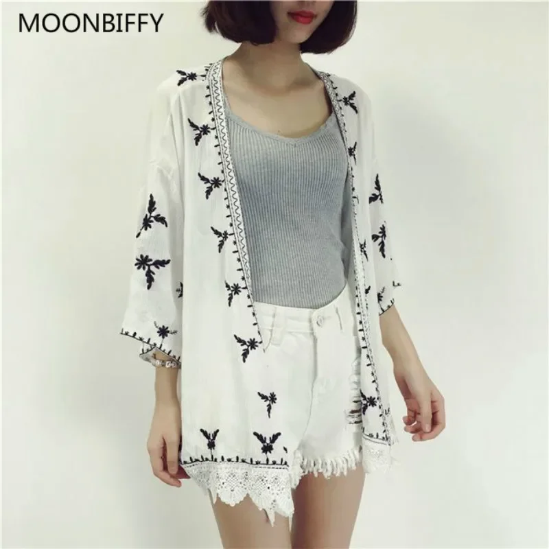 Maternity Ethnic Boho Kimono Cardigan Vintage Floral Embroidery Cardigan Girl Red Black White Cardigans Maternity Women Summer