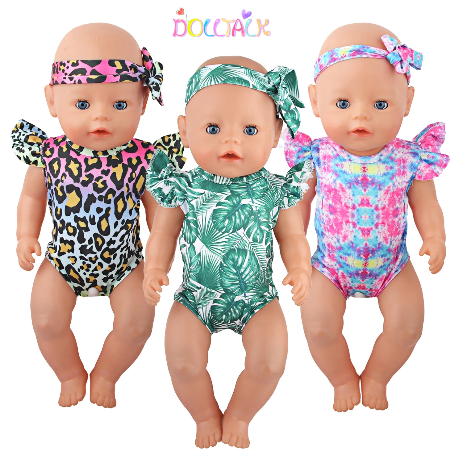 Vestiti Per Bambole Costume Da Bagno Intero + Fascia Per Capelli Per 43Cm Baby New Born & 18 Pollici American Doll Accessori Per Og Girl Doll Gift Toy