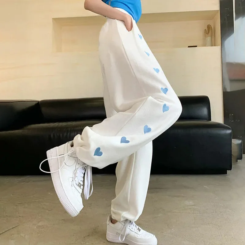 

Love Pattern Elastic-waisted Pants Women Korea Style Fashion High-waist Nine-point Trousers Y2k Women's Spring Summer Sweatpants