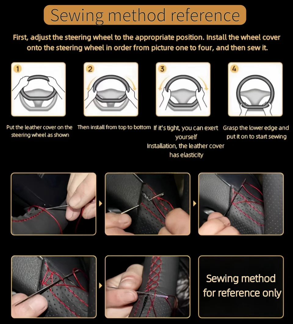 Schwarzer Auto-Lenkradbezug, DIY-Mikrofaser-Leder, atmungsaktiv, für Honda Jazz Fit 2005 2006 2007 2008, Automotor-Zubehör – Detail 10