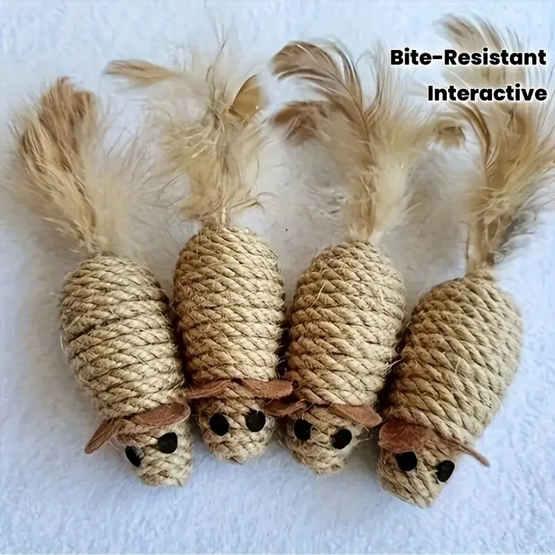 Bite-Resistant Mouse Cat Toys with Feather Tails 1
