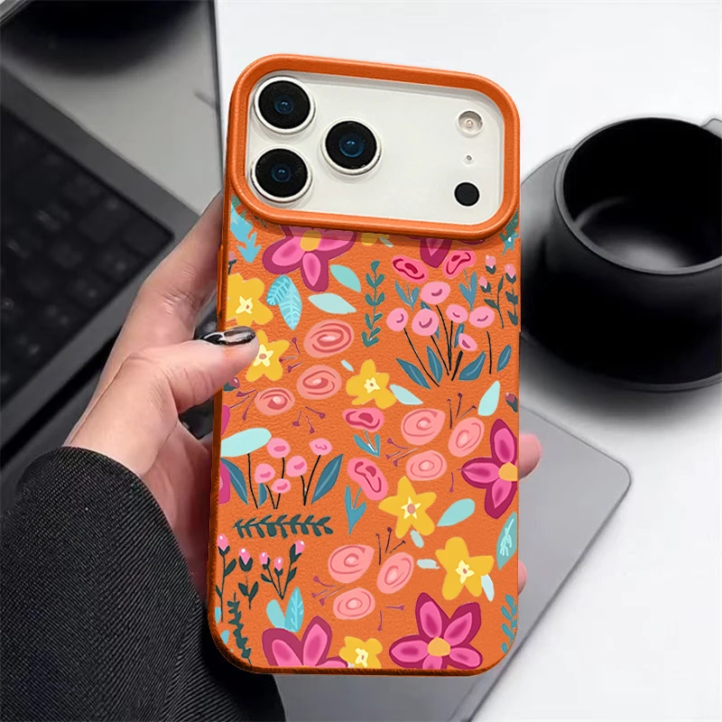 Rose Red Floral Print Soft Silicone Leather Texture Phone Case