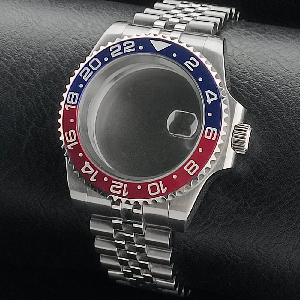Premium GMT Watch Case with Bidirectional Sapphire Bezel and Slide Buck, 40MM, 5Bar Water Resistance
