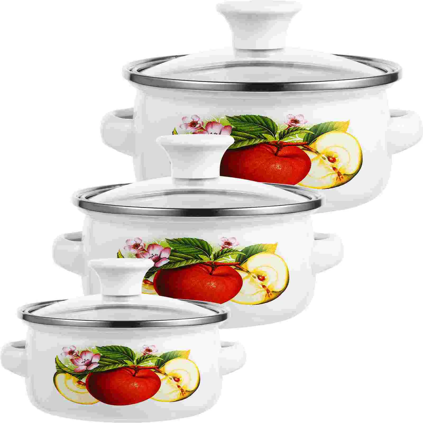 

3Pcs Vintage Enamel Cookware Stackable Enamel Cooking Pot Double Handles Vintage Enamel Pots For Cooking Flat Bottom Stockpot