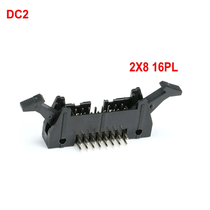 

10pcs 2.54mm DC2 Right Angle 16P Double Row 2X8 Hook Horn Socket Connector for Flat Ribbon Cable IDC Socket 2.54MM Pitch