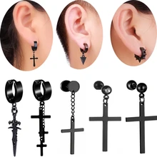 1 Pairs Stainless New Popular Steel Fake Ear Clip Dangle Earrings for Men Women Punk Black Piercing Fake Earrings Jewelry Gift