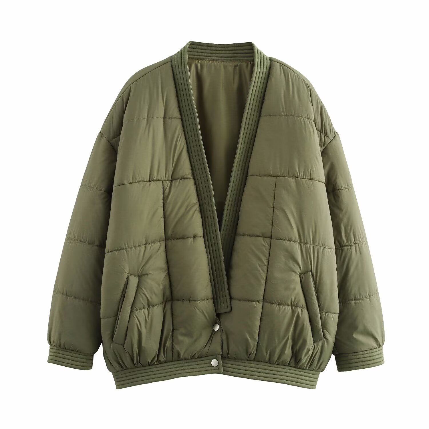 UNIZERA women's cotton jacket military green deep V-neck long sleeved autumn new warm cotton jacket