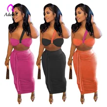 

Fitness Women 2 Piece Set Off Shoulder Crop Top Bodycon Bandage High Waist Skirts Set 2022 Summer Holiday Beach Dress Outfits