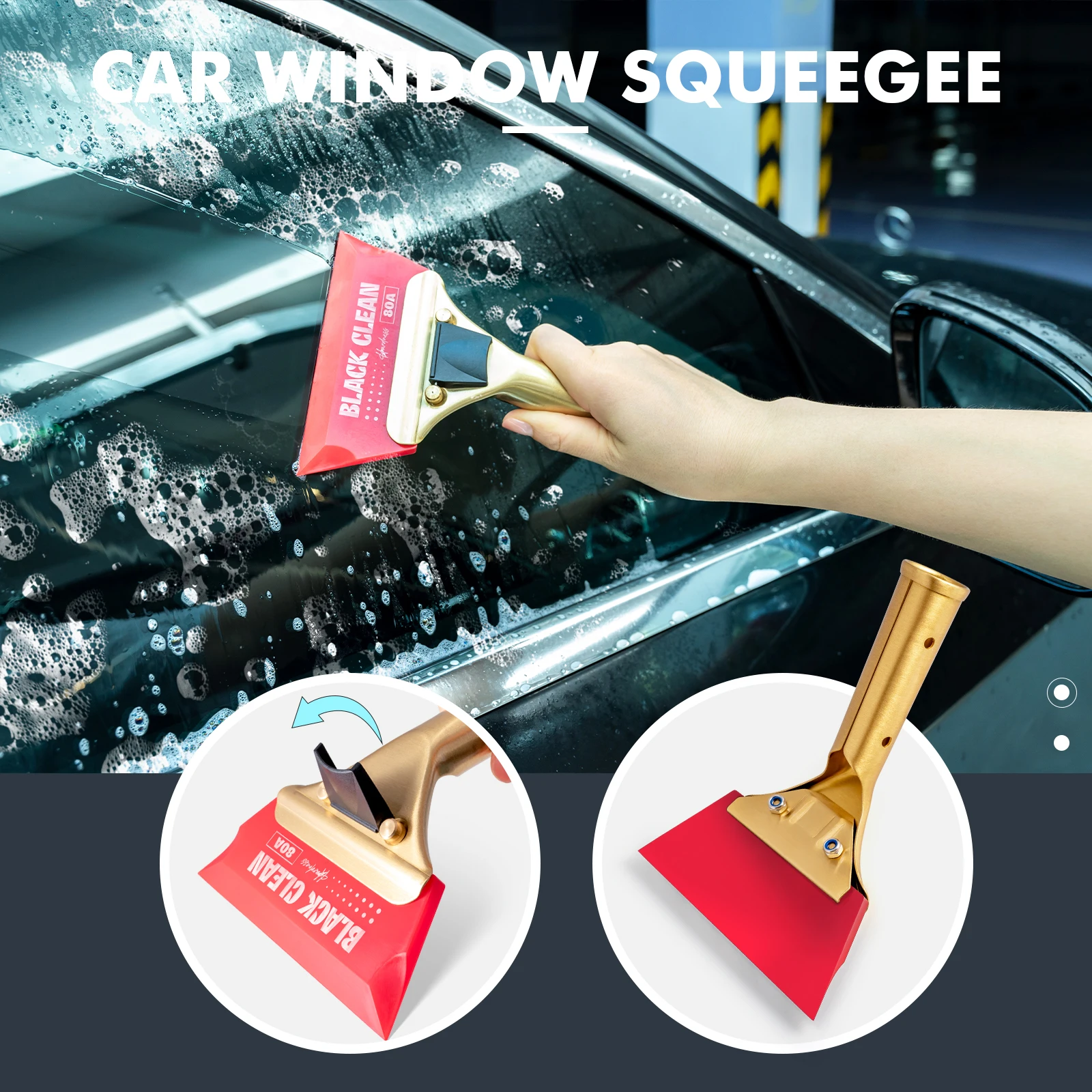 EHDIS 3pcs Car Scraper With Rubber Blade Brass Handle Window Glass Water Squeegee Clean Wiper Windshield Ice Snow Removal Tools