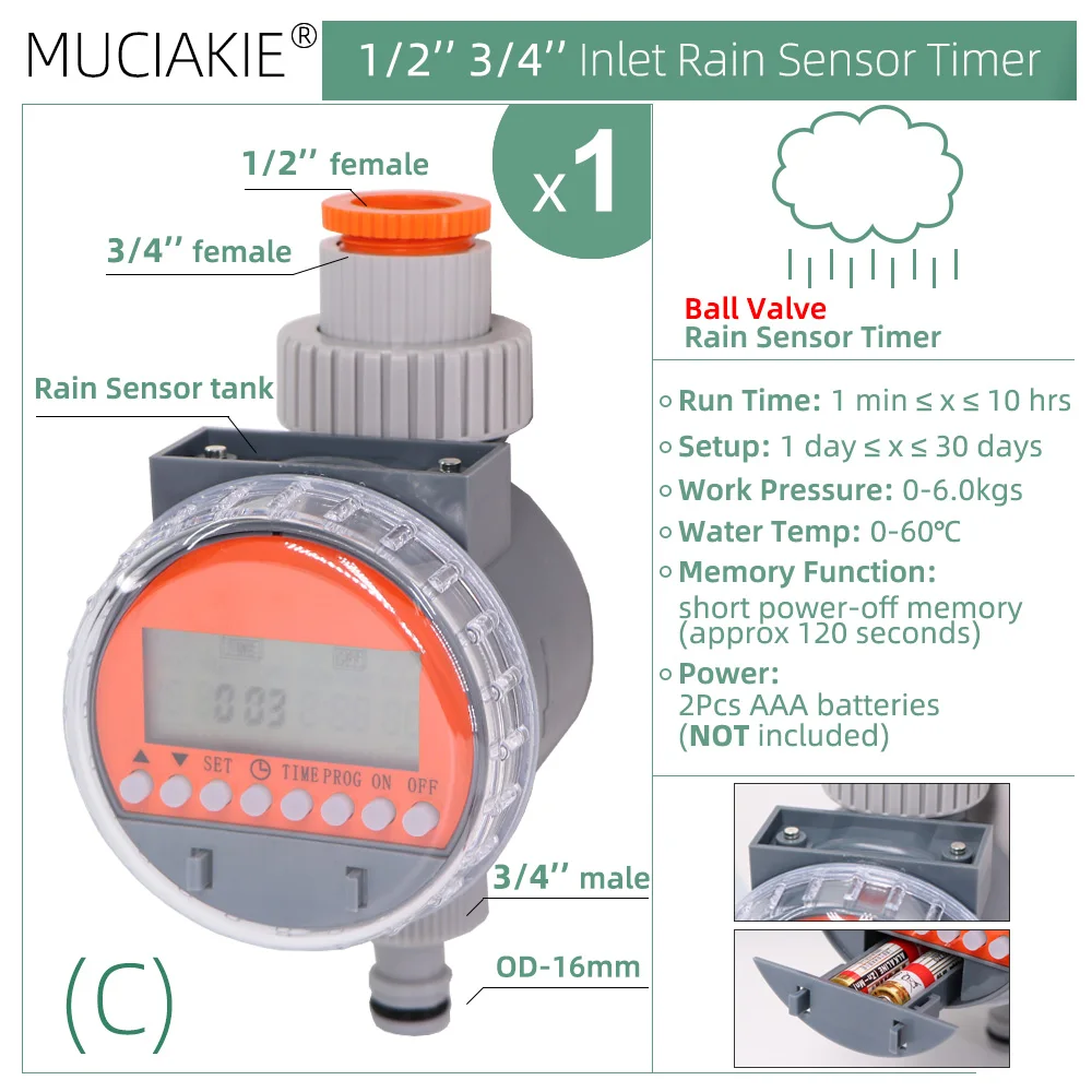 MUCIAKIE Watering System Timer Drip Irrigation Controller Garden Automatic Rain Sensor Solar LCD Electronic Greenhouse Irrigator 