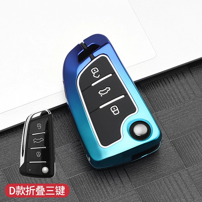 Sleek Black & White Car Key Cover with Keychain - 3 Button Auto Accessory