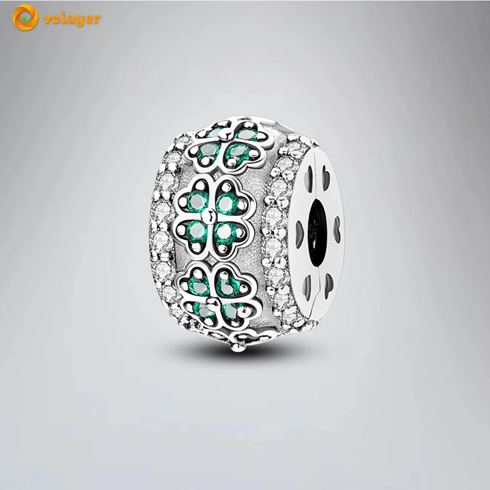 

Volayer 925 Sterling Silver Beads Lucky Clover Clip Charm fit Original Pandora Bracelets for Women DIY Jewelry