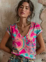 T-shirt floral pour femme 2026 – Collection été décontractée à manches courtes, style vintage streetwear tendance 2