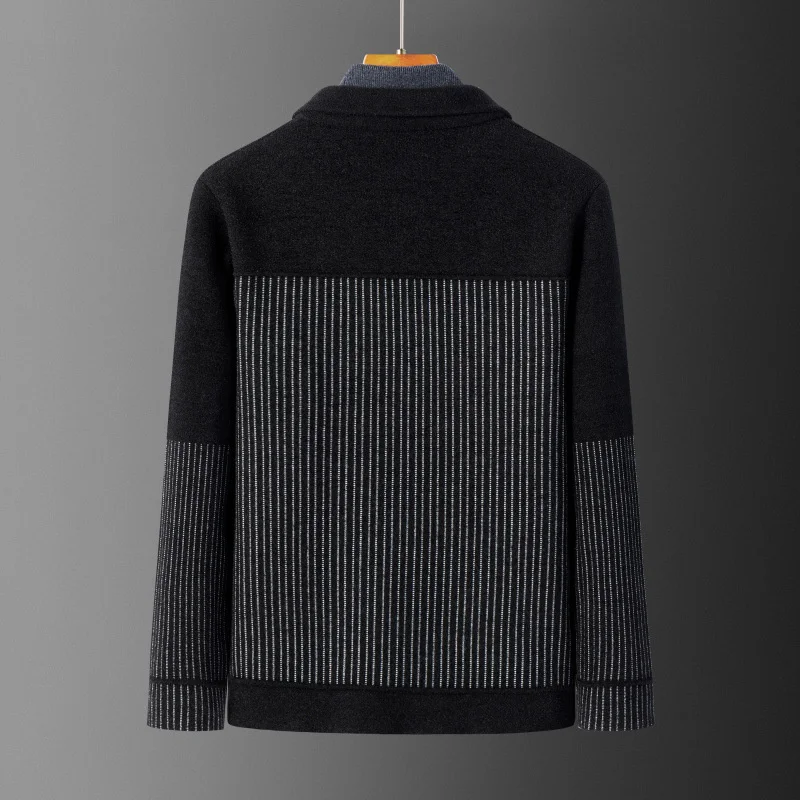 

Autumn and Winter Thick Cardigan Coat Short Velvet Lapel Jacket Trend Korean Fashion Color Matching Knitted Men's Clothes