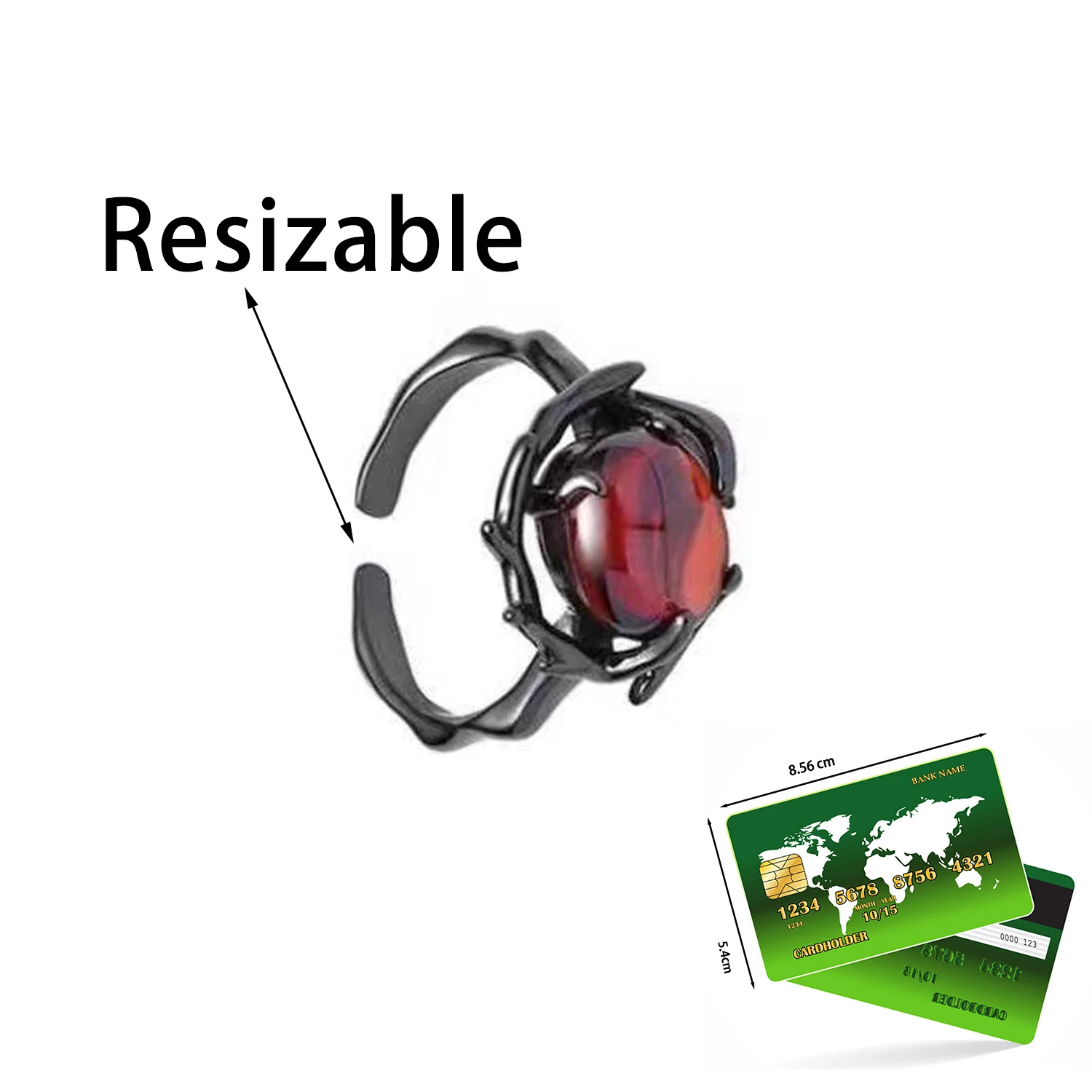 Bijoux vintage de style rétro punk rubis de style mode 2025, bague en cristal noir, pendentif géométrique, doigt ouvert, 1 pièce._voghion.com